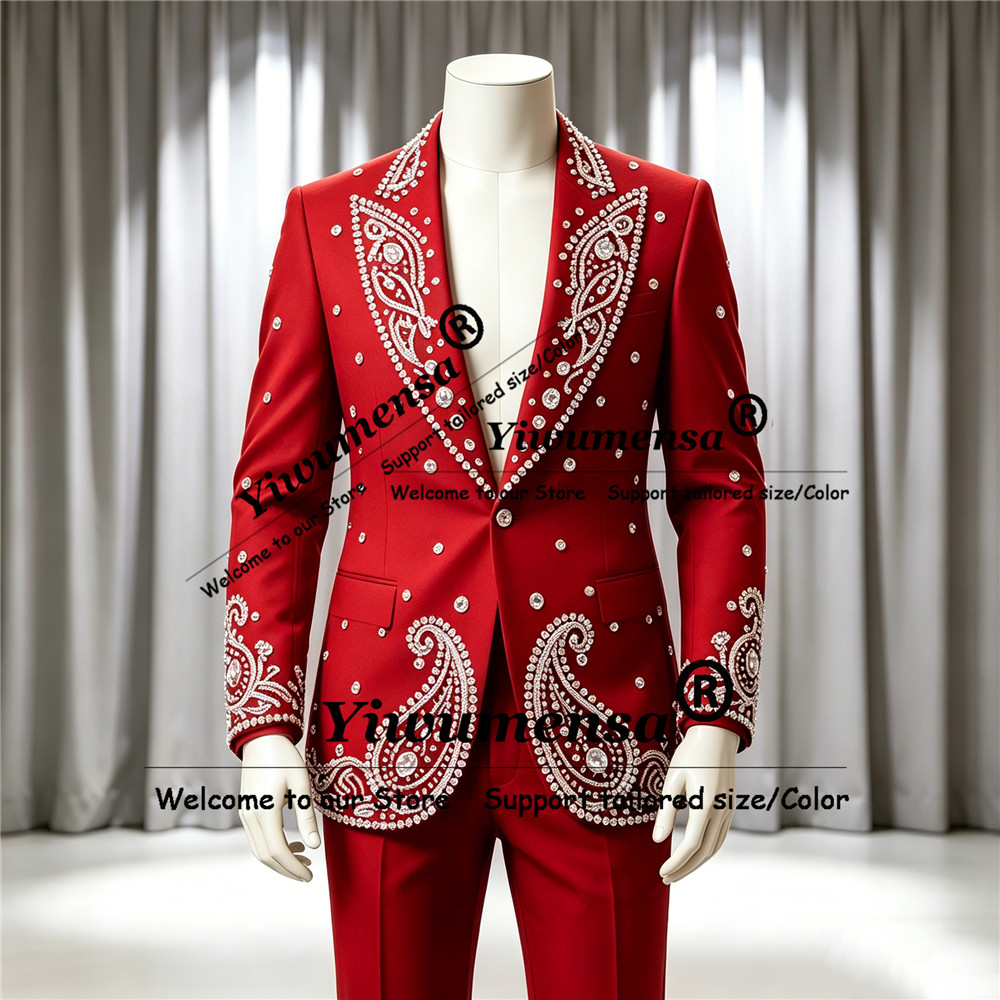 Men'S Formal Wear Attire - Sparkly Jewelry Stones Ornament Suit Men