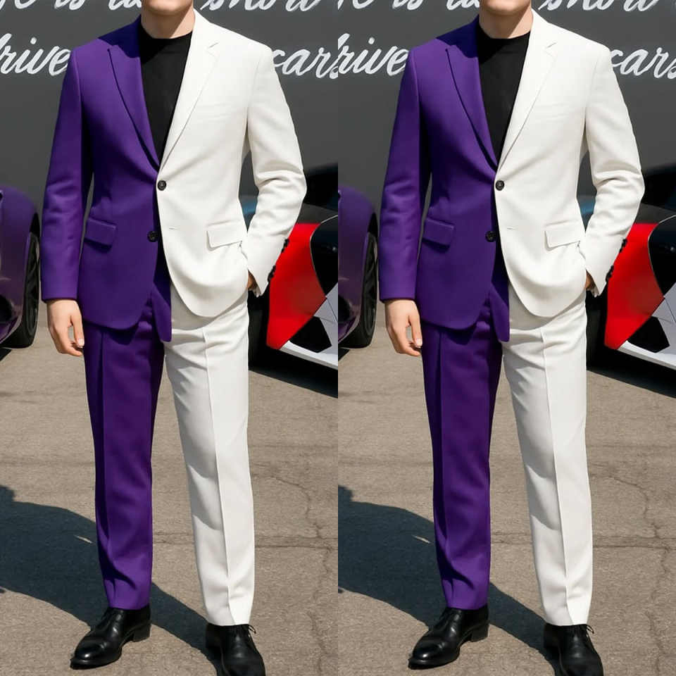 Men Formal Wear Purple - Formal Business Men Tuxedos 2 Pieces