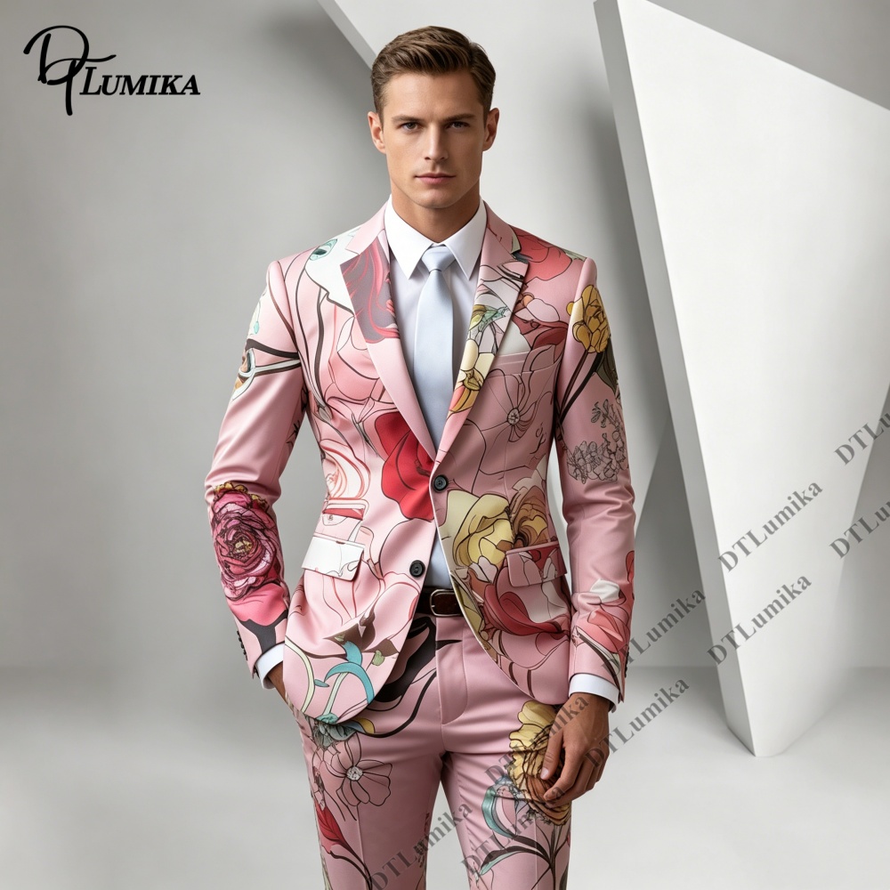 Men Formal Wear Photoshoot - DTLumika Pink Base Floral Print Men