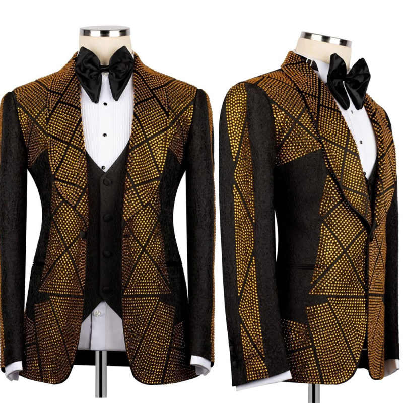 Men'S Formal Wear Attire - Gold Beads Men Suit Attire For