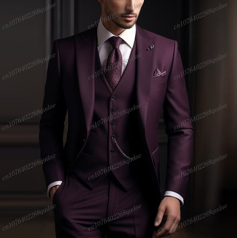 Men Formal Wear Purple - Formal Dark Purple Men Suit Wedding