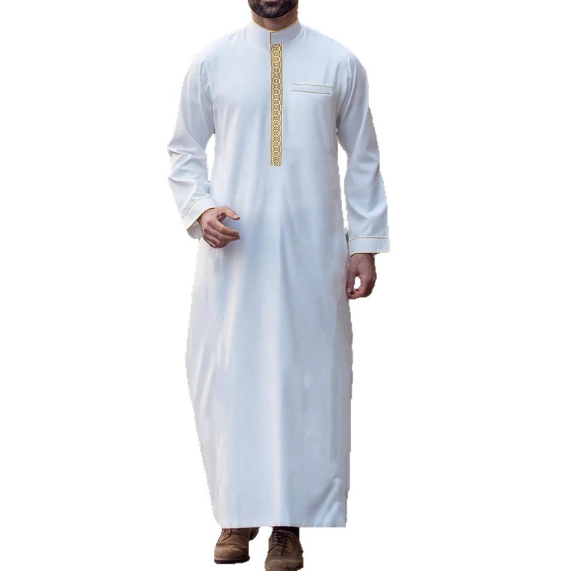 Arabic Formal Wear Men - Arabic Mens Thobe Embroidered Long Sleeve