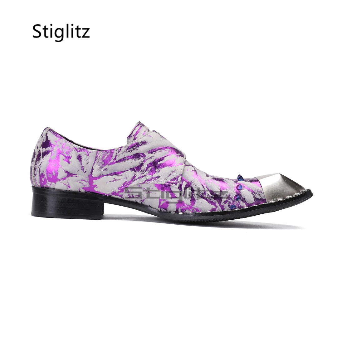 Men Formal Wear Purple - Purple Prints Genuine Leather Men's Shoes