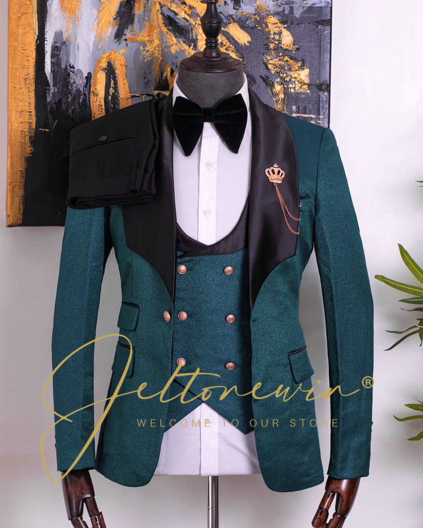 Men Formal Wear Green - Men's Green Three Piece Tuxedo Suit
