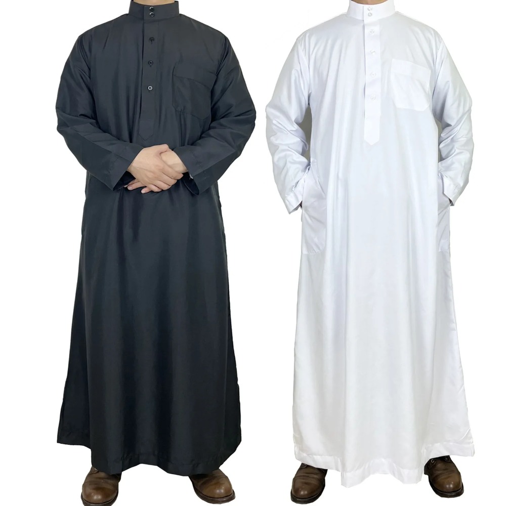 Arabic Formal Wear Men - Mens Polyester Qatari Thobe Stand Collar