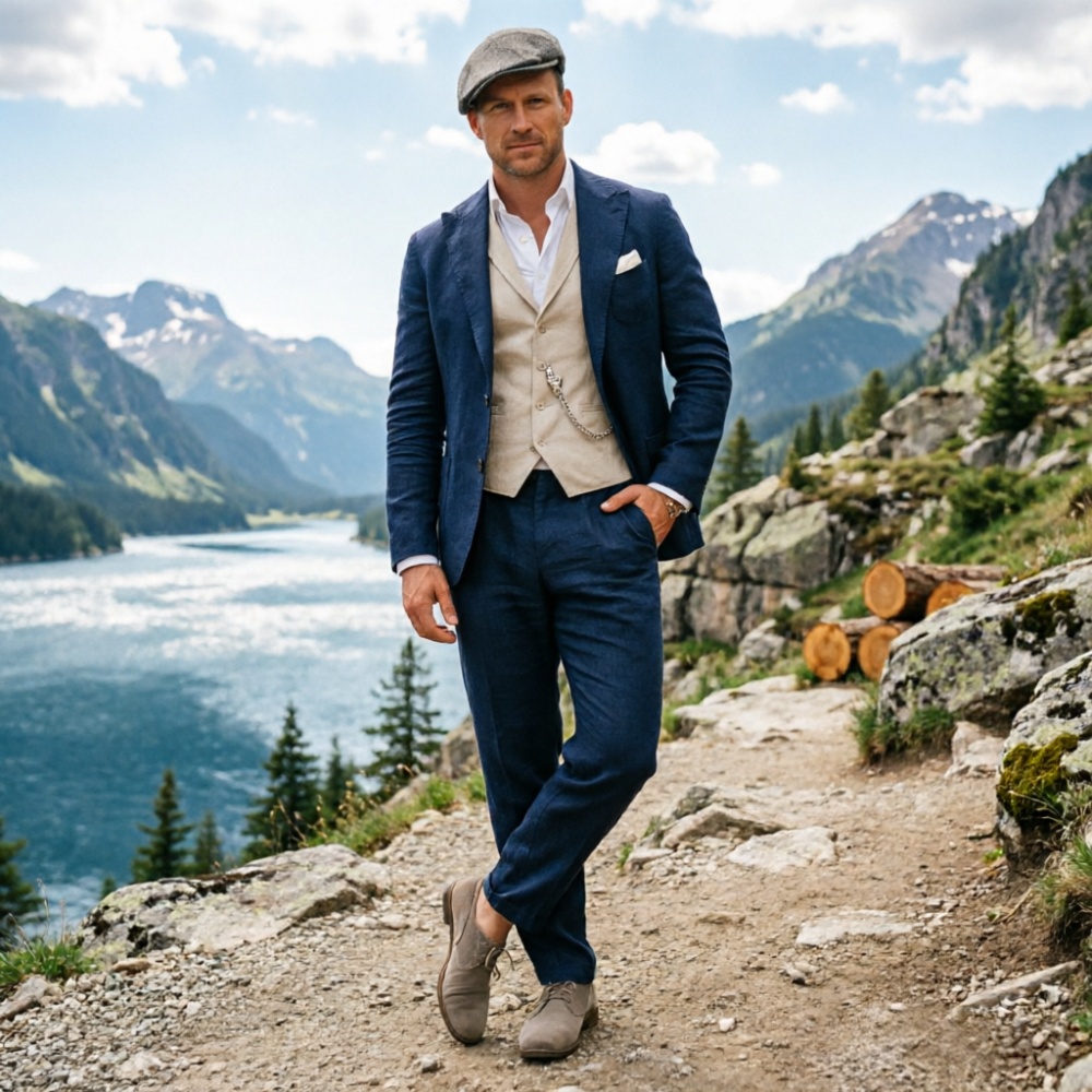 Sage Green Linen Men 3 Piece S - Men Formal Wear Green review and price