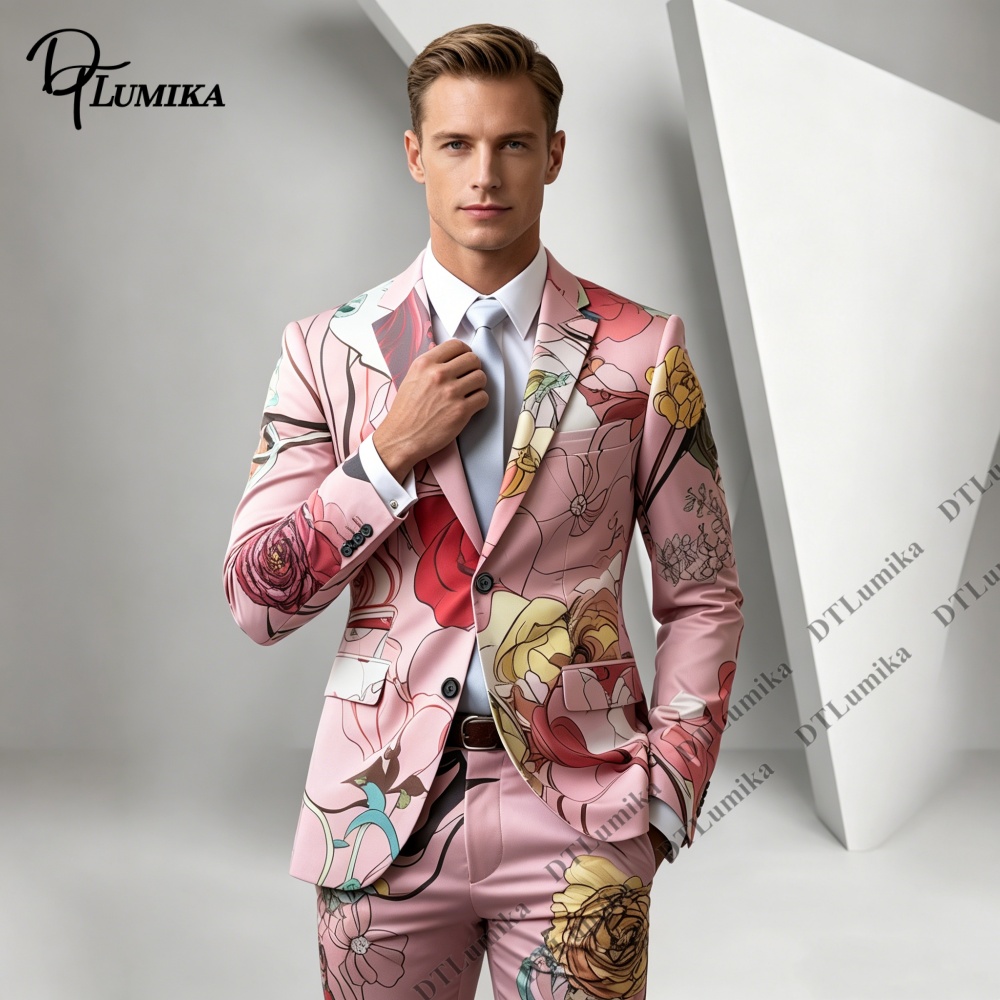 DTLumika Pink Base Floral Prin - Men Formal Wear Photoshoot review and price