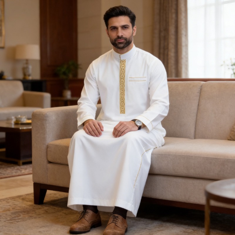Arabic Mens Thobe Embroidered  - Arabic Formal Wear Men review and price