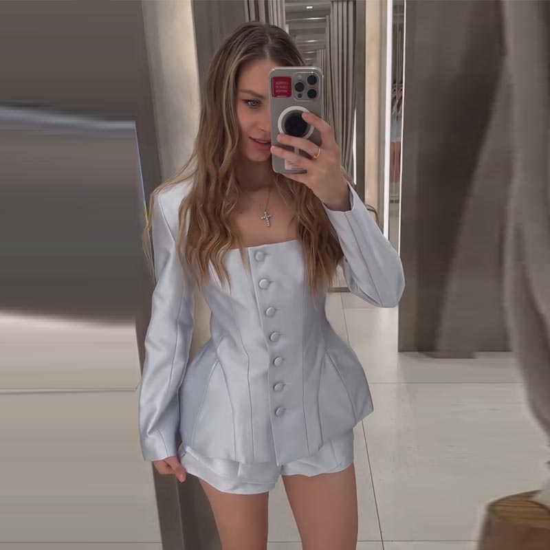 Casual Button Jacket Shorts Su - Pocket Square Set review and price