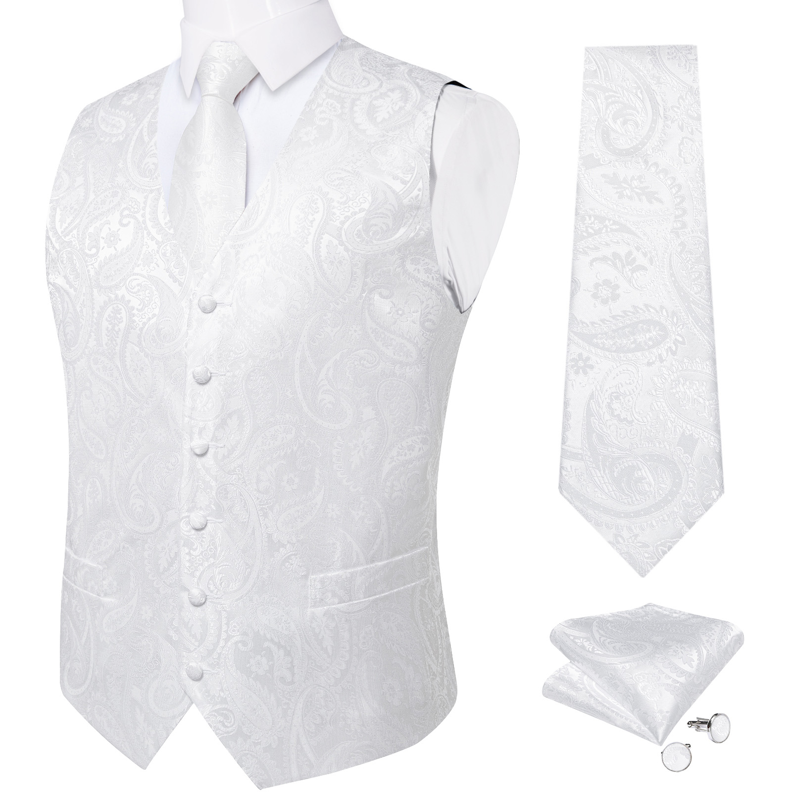 Pure White Wedding Vest for Ma - Pocket Square Set review and price