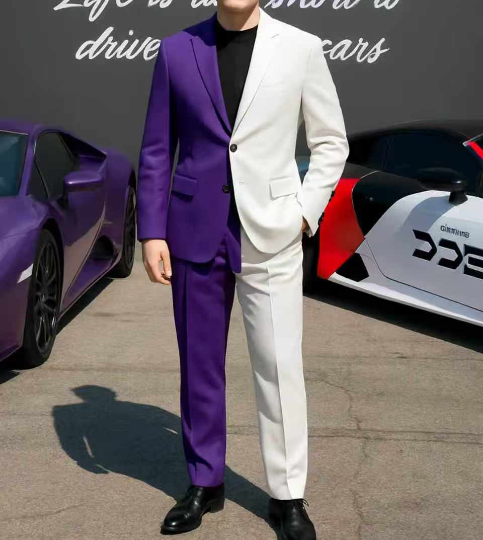 Purple White Men Suit Set 2 Pc - Men Formal Wear Purple review and price
