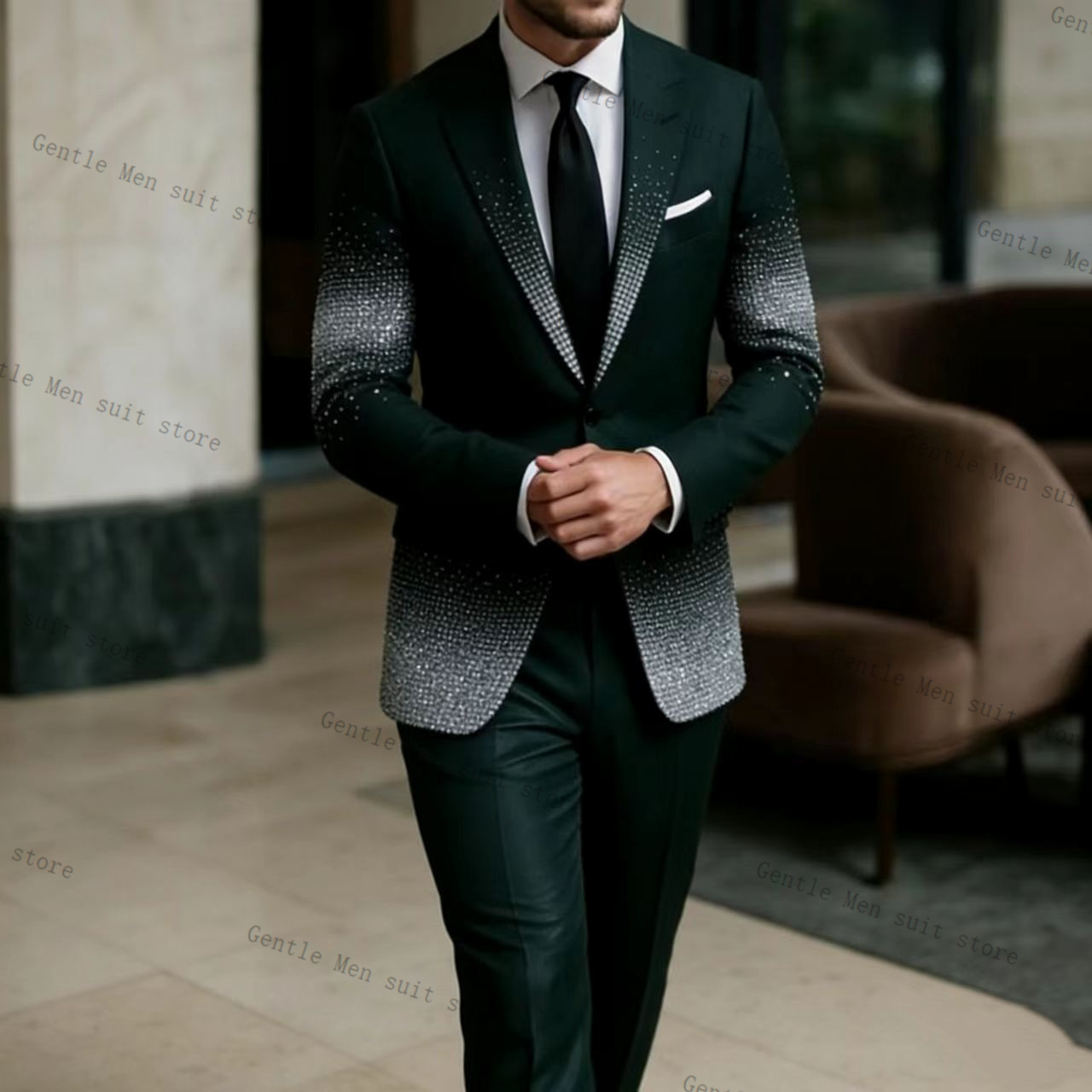 Crystals Groom Green Men Suit  - Men Formal Wear Green review and price