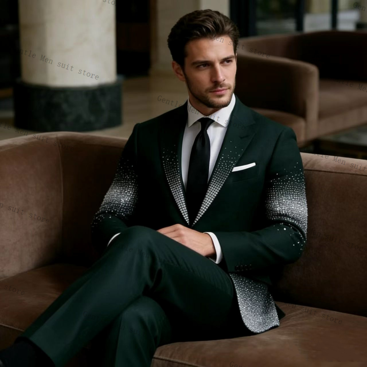 Crystals Groom Green Men Suit  - Men Formal Wear Green review and price