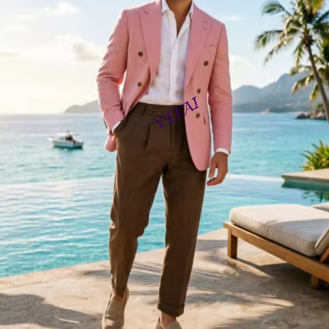 Customized 2 Piece Beige Linen - Men'S Formal Wear Attire review and price